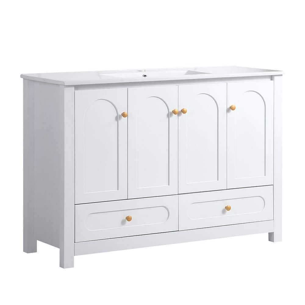 48 in. W x 18.5 in. D x 33.07 in. H Single Sink Freestanding Bath Vanity in White with White Ceramic Top price history on PriceWatchPro