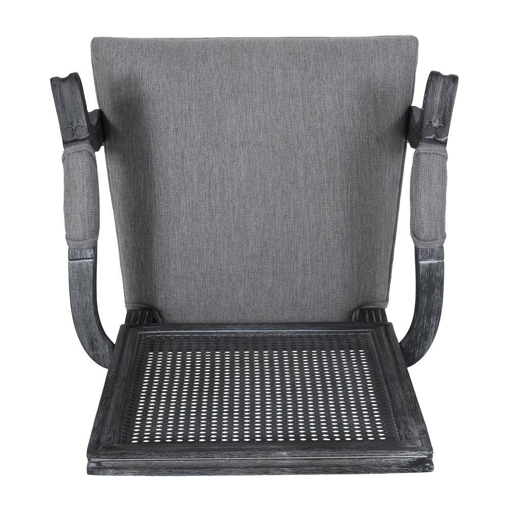 Elegant Gray Fabric Upholstered High-Back Arm Chair with Cane Detail, Set of 2