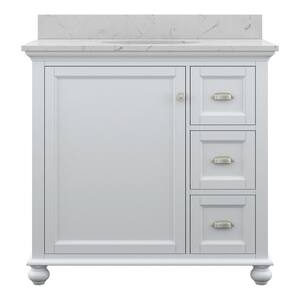 Lamport 37 in. x 22 in. D Bath Vanity in White with Engineered Stone Vanity Top in White