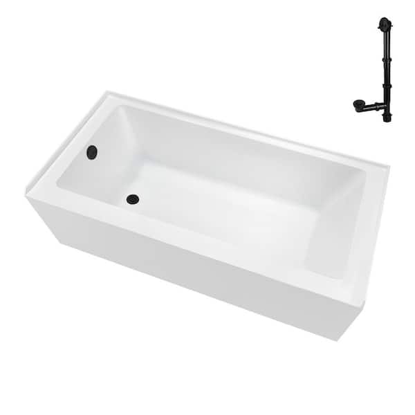60 in. x 32 in. Soaking Acrylic Alcove Bathtub with Left Drain in Glossy White, External Drain in Matte Black
