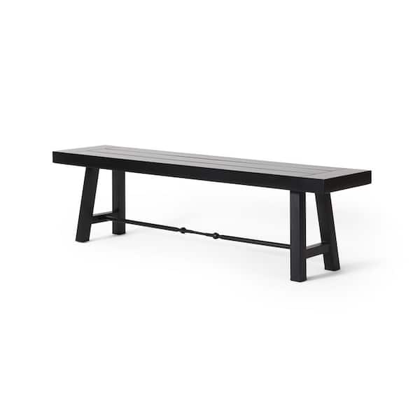 Zeus & Ruta 2-Person Black Wood and Metal Outdoor Patio Bench for Garden, Backyard, Balcony and Poolside