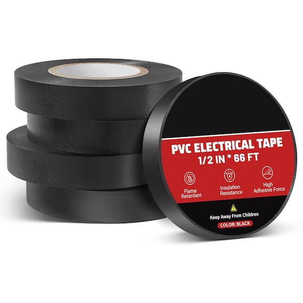 Yichuhaoxi 1/2 x 66 ft. Electrical PVC Tape Black Flame Retardant Waterproof 1000-Volt 5-Pack for Auto Engine Industrial Wiring