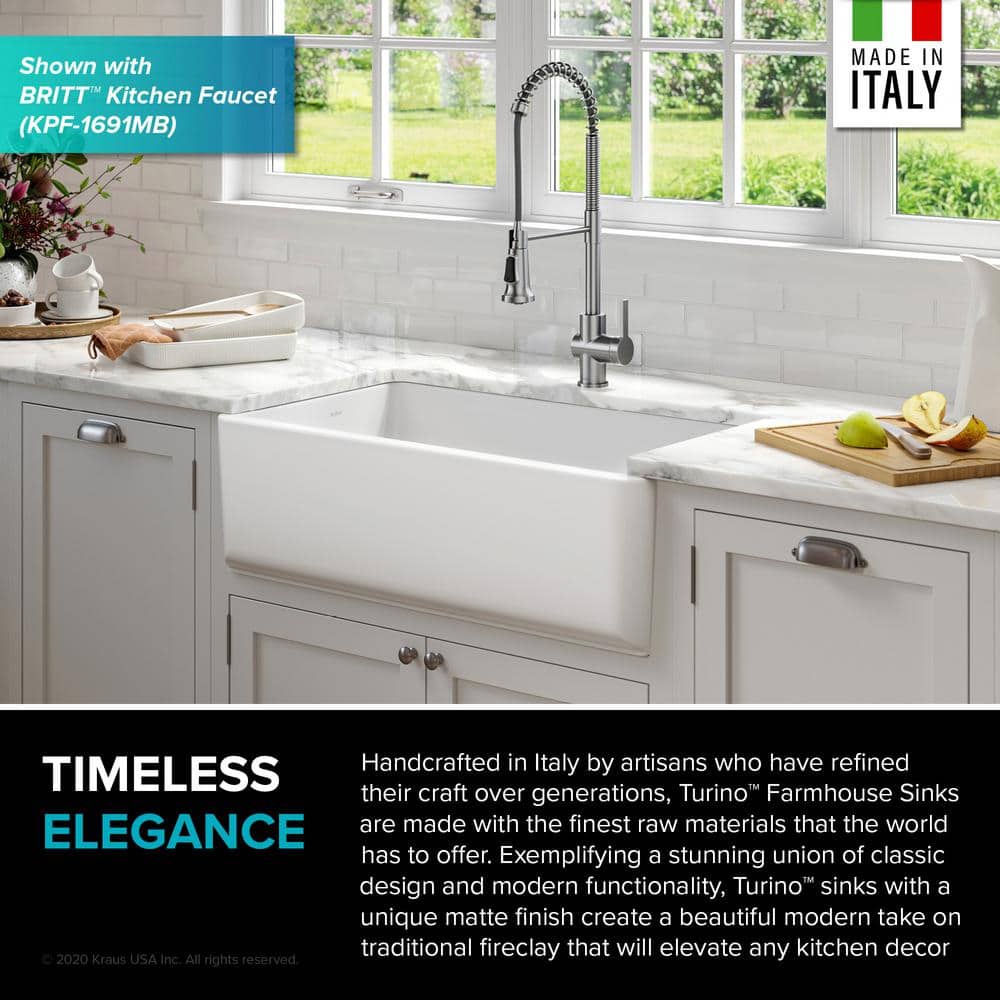 Matte White Fireclay Farmhouse Single Bowl Kitchen Sink
