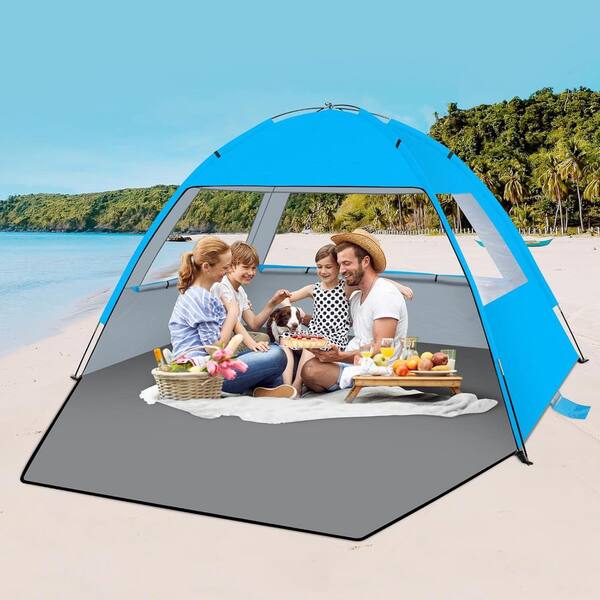 Phewnyzo 7 ft. x 10 ft. Silver Beach Tent Sun Shelter with UPF 50