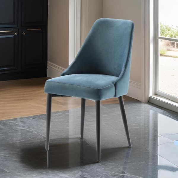 Benjara Blue and Black Velvet Metal Frame Dining Chair (Set of 2)