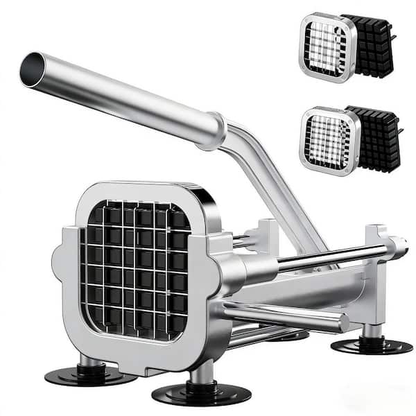 Heavy Duty Stainless Steel Strong Suction Cup Base French Fry Cutter and Potato Slicer, 2-Pack Blade Set for Vegetables