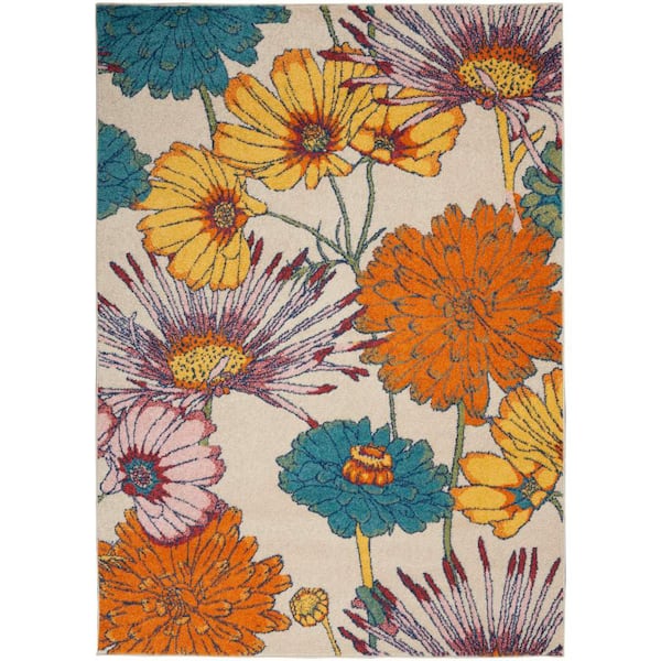 Nourison Allur Ivory Multicolor 4 ft. x 6 ft. Floral Medallion Boho Area Rug