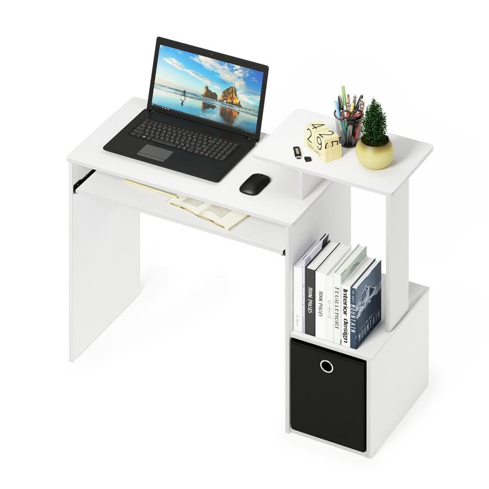 White and Black Compact Wood Computer Desk with Drawer