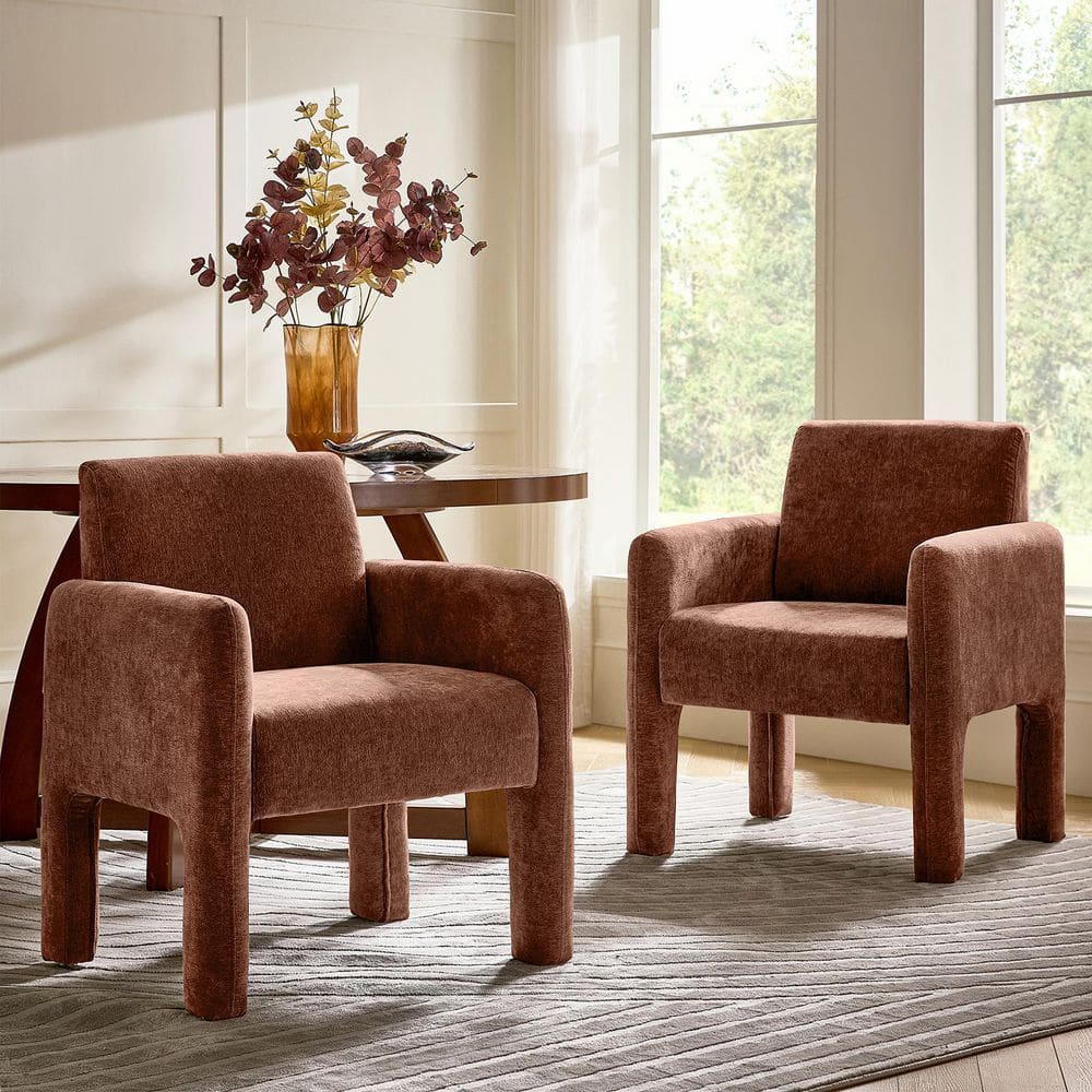 JAYDEN CREATION Novia Rust Polyester Dining Chair with Wood Frame
