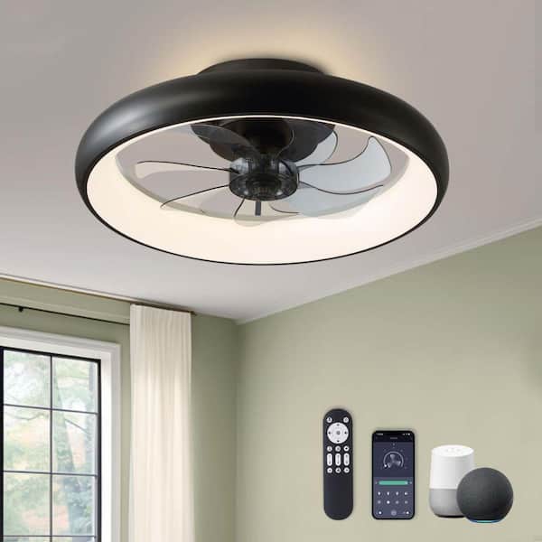 WDETR 20 in. LED Indoor Black Low Profile Ceiling Fan with Light Semi Flush Mount Bedroom Lighting