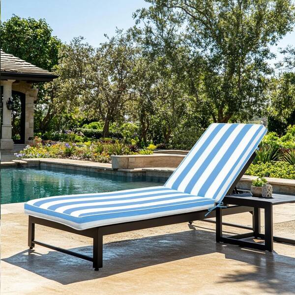 くっしょん Blue White 22 x 74 Outdoor Lounge Chair Cushion Replacement, Patio