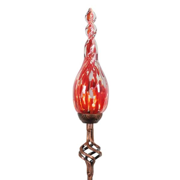 Exhart Solar Pearlized Twist Flame 3.0 ft. Red Metal Garden Stake 14171 ...