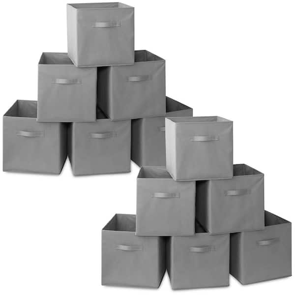 Gray 13 in. x 13 in. Fabric Collapsible Cubes Decorative Basket Storage Bins-Set of 12