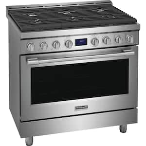 36 in. 6 Burner Slide-In Gas Range in Stainless Steel with True Convection