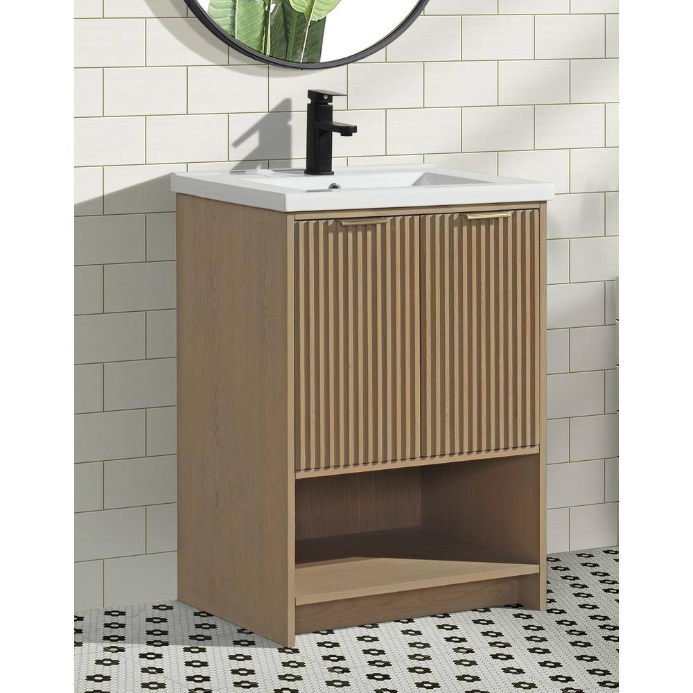San Diego 24" Oak Freestanding Bathroom Vanity with Ceramic Top