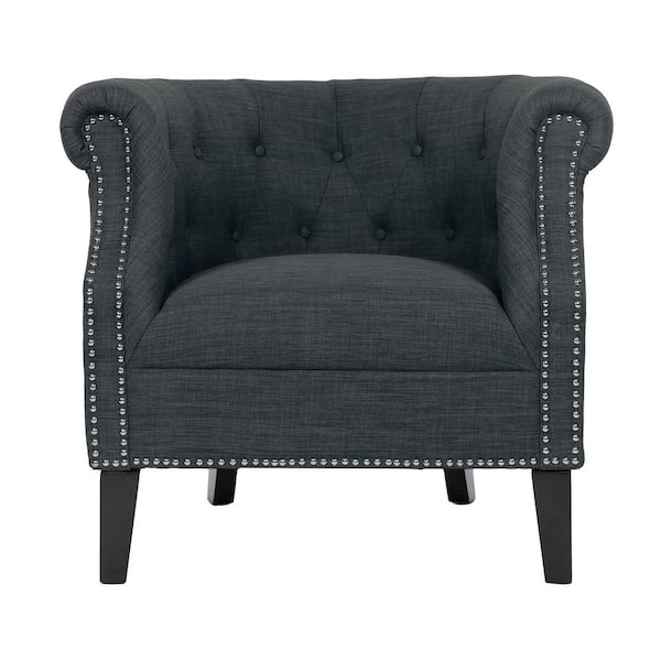 EVERGLADE HOME Carmen Gray Textured Upholstery Tufted Barrel Back Accent Chair