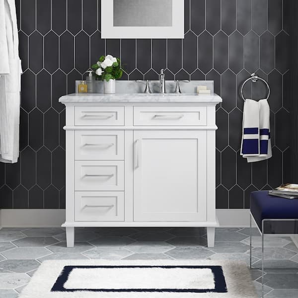 Home Decorators Collection Sonoma 36 in. W x 22 in. D x 34 in. H Single Sink Bath Vanity in White with Carrara Marble Top