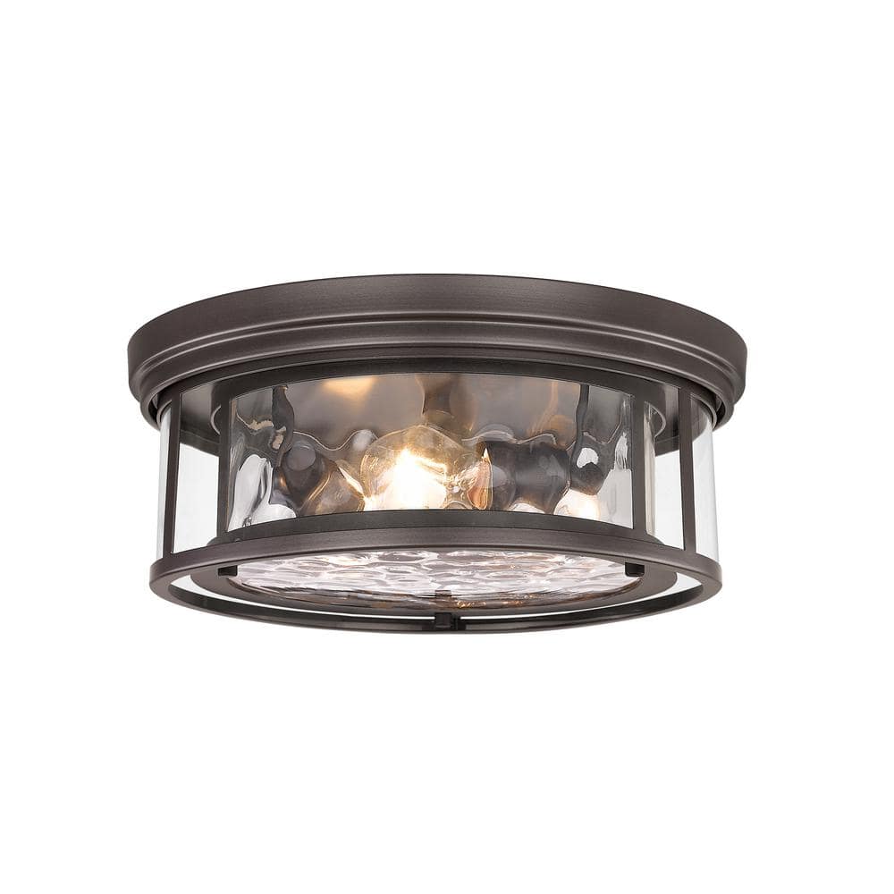 Clarion Transitional Bronze 3-Light Flush Mount with Waterglass Shade