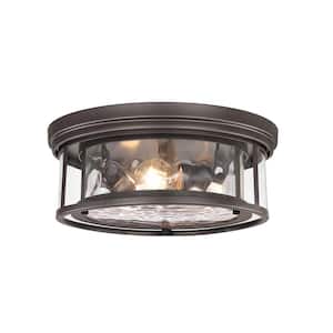 Clarion 16 in. 3-Light Bronze Flush Mount with Inner Clear Water and Outer Clear Glass Shade