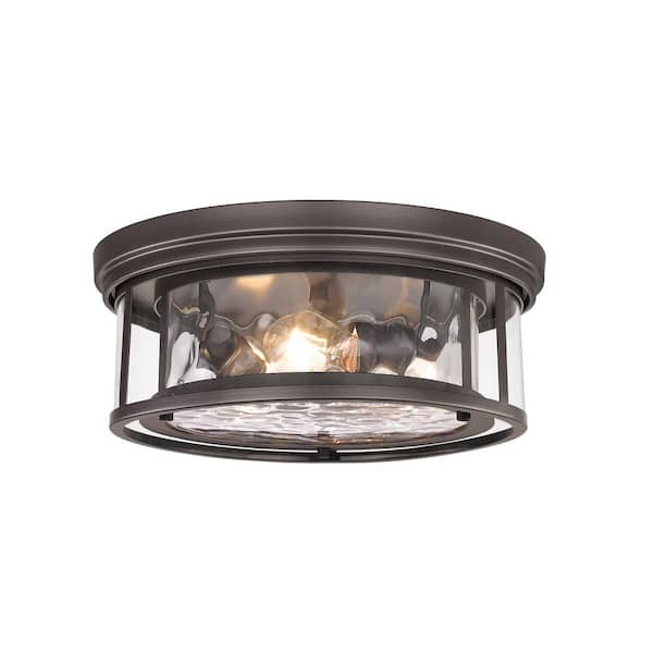 Unbranded Clarion 16 in. 3-Light Bronze Flush Mount with Inner Clear Water and Outer Clear Glass Shade