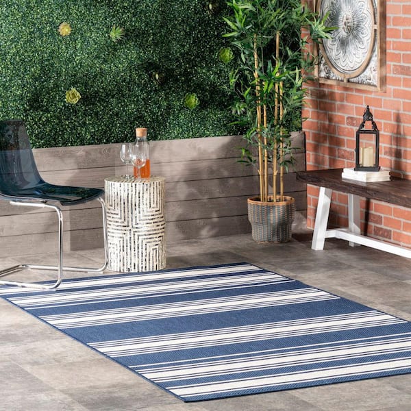 Romy Striped Indoor/Outdoor Area Rug Navy 5 ft. x 8 ft. Area Rug