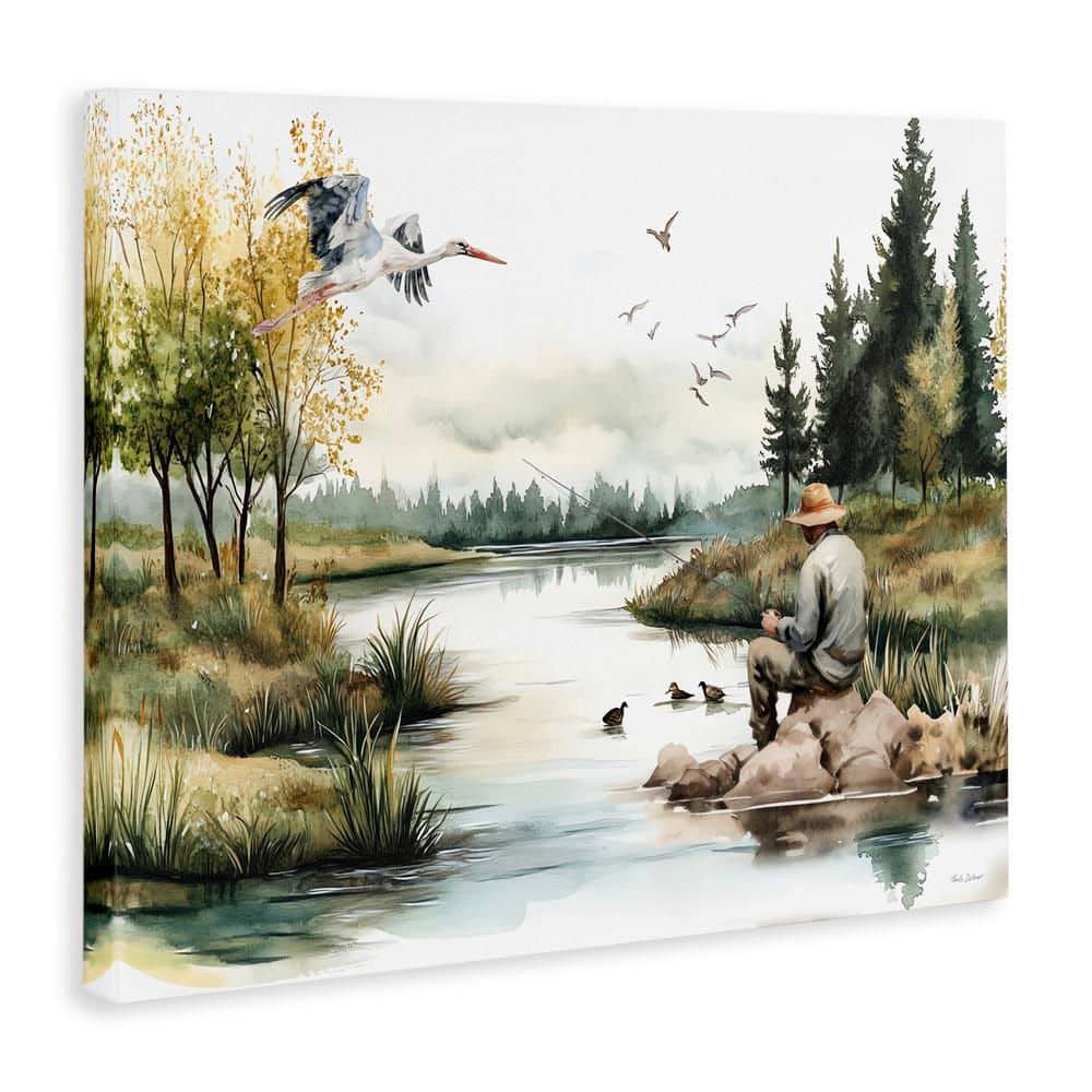 Fishing by River Landscape by Nicole DeCamp Unframed Nature Graphic Art Print 36 in. x 48 in. price history on PriceWatchPro