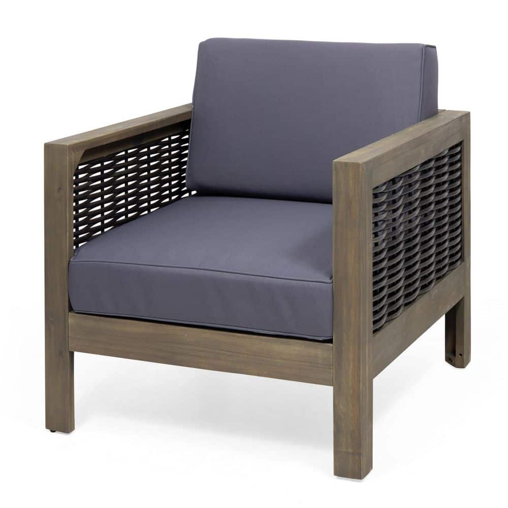 Acacia Wood Outdoor Lounge Chair with Gray Cushions, Patio Arm Chair for Garden, Backyard, Porch, Poolside, Brown Finish price history on PriceWatchPro
