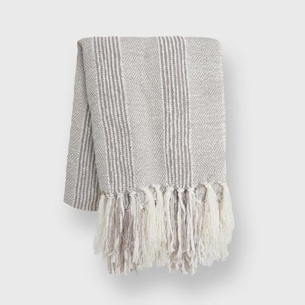 FRESHMINT Stripe Textured Neutral 60 in. x 50 in. Throw