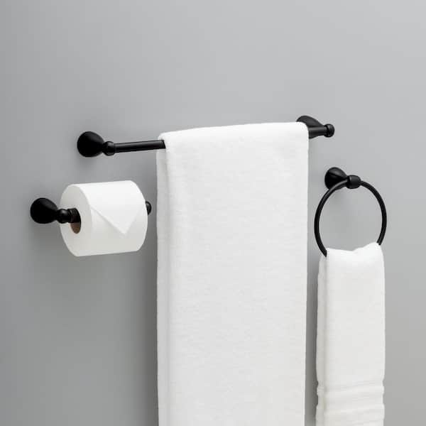 Foundations 3-Piece Bath Hardware Set with 18 in. Towel Bar, Toilet Paper Holder, Towel Ring in Matte Black