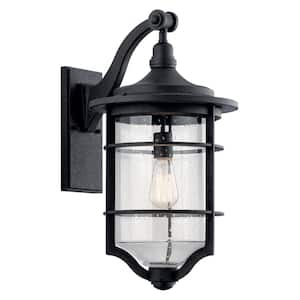 Royal Marine 21.75 in. 1-Light Distressed Black Outdoor Hardwired Wall Lantern Sconce with No Bulbs Included (1-Pack)