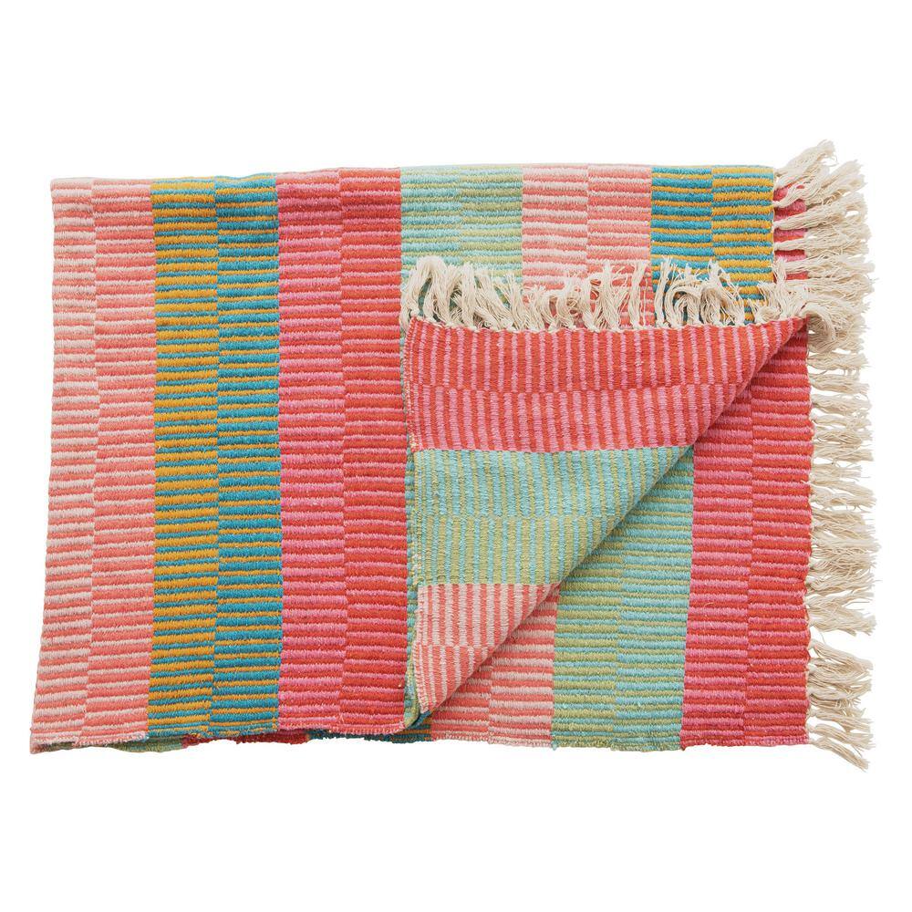 Multicolor Striped Recycled Cotton Blend Throw with Fringe