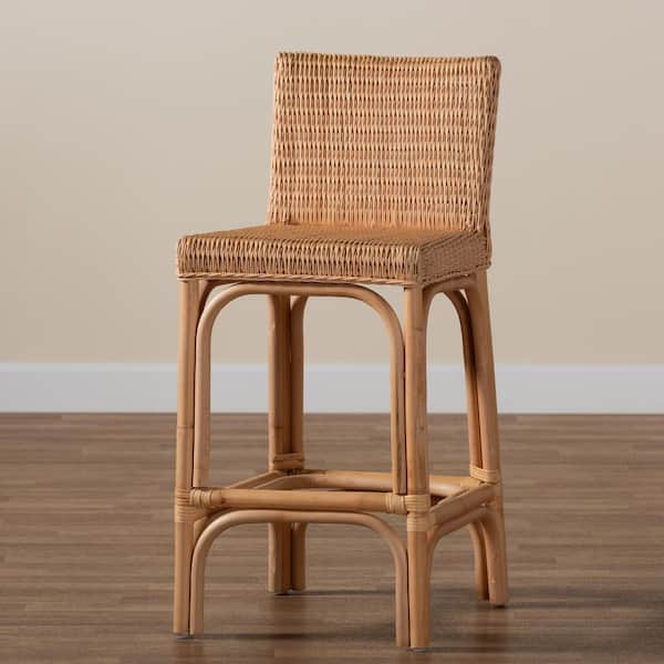 Athena 37 in. Natural Rattan Low Back Counter Height Bar Stool