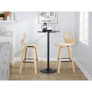 Folia 28.75 in. Cream Faux Leather, Natural Wood, and Black Metal Fixed-Height Bar Stool (Set of 2)