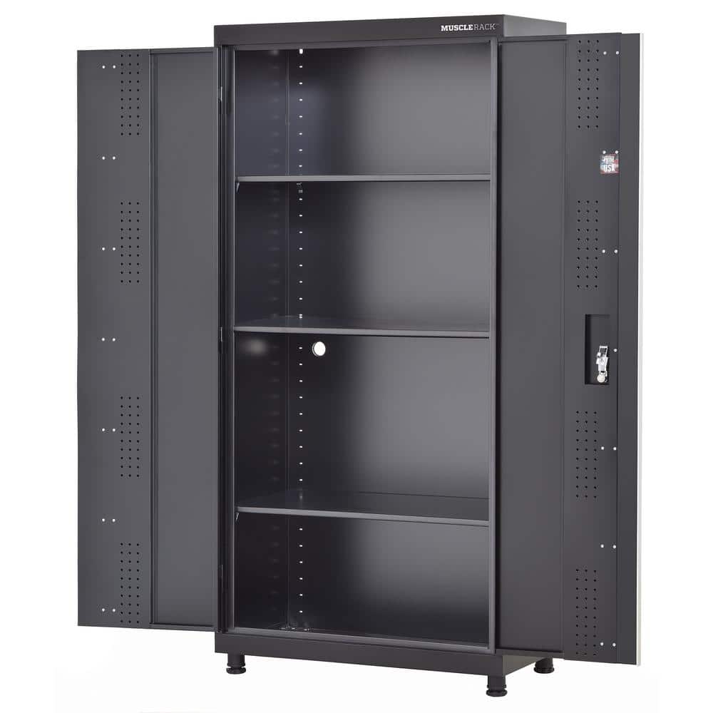 Black Freestanding Lockable Steel Storage Cabinet with Adjustable Shelving