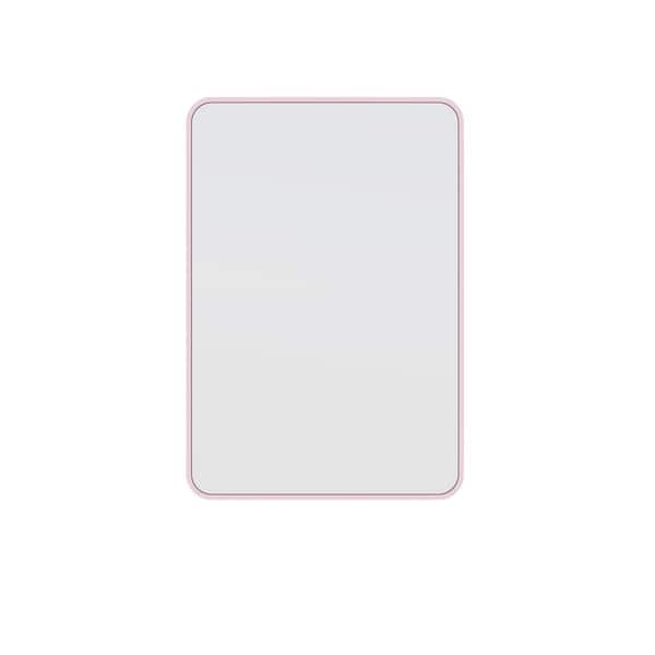 Glass Warehouse 22 in. W x 32 in. H Framed Radius Corner Stainless Steel Mirror in Pink