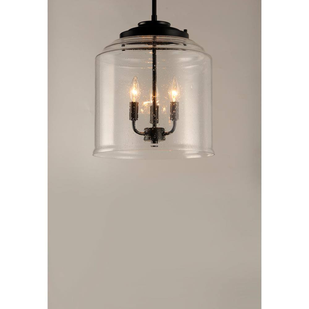 Acadia Black Seedy Glass 3-Light Drum Pendant