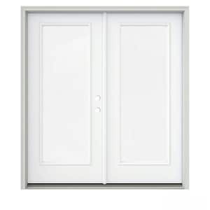 72 in. x 80 in. White Painted Steel Left-Hand Inswing Full Lite Glass Active/Stationary Patio Door