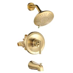 Single Handle 5-Spray Shower Faucet 1.8 GPM with High Pressure Balance, Corrosion Resistance in Brushed Gold