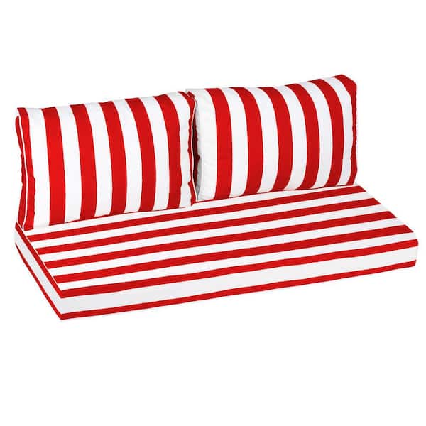 24 x 18 in. Outdoor Loveseat Cushion Set-Waterproof, Fade-Resistant Patio Cushions with Zipper Red and White Stripes