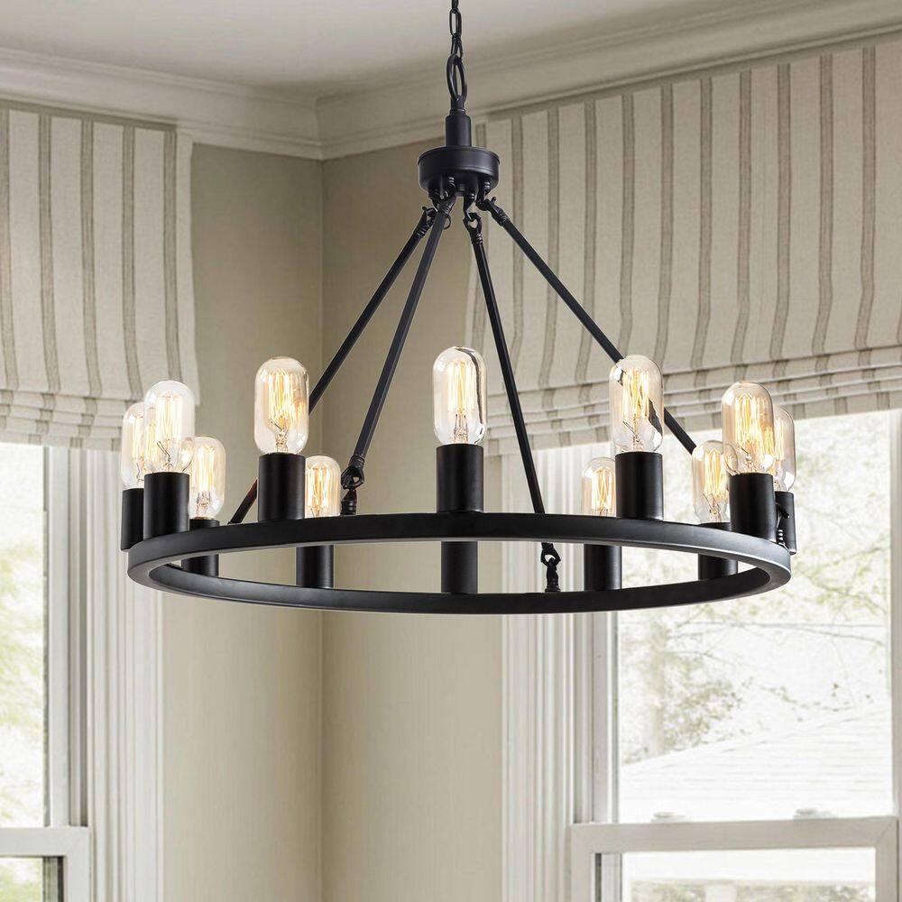 Viviana Black Iron Round 12-Light Candle Chandelier