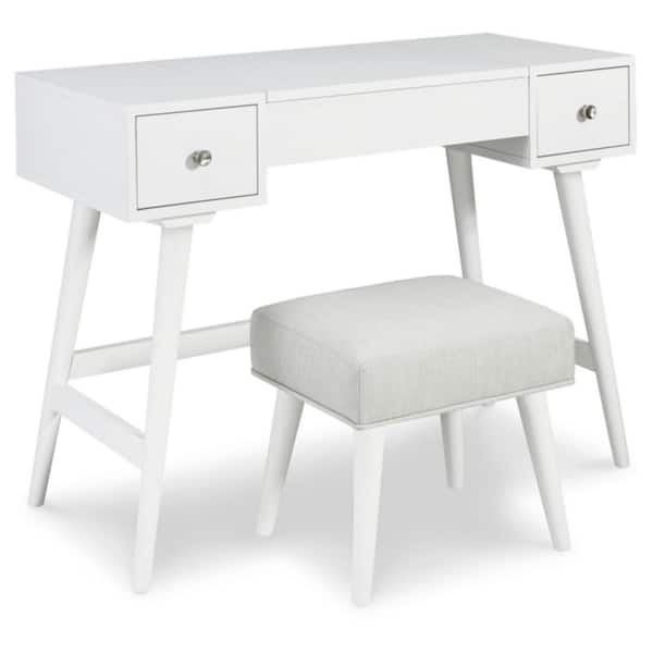 Signature DESIGN BY ASHLEY Thadamere 2-Piece White Makeup Vanity Set with Drawers