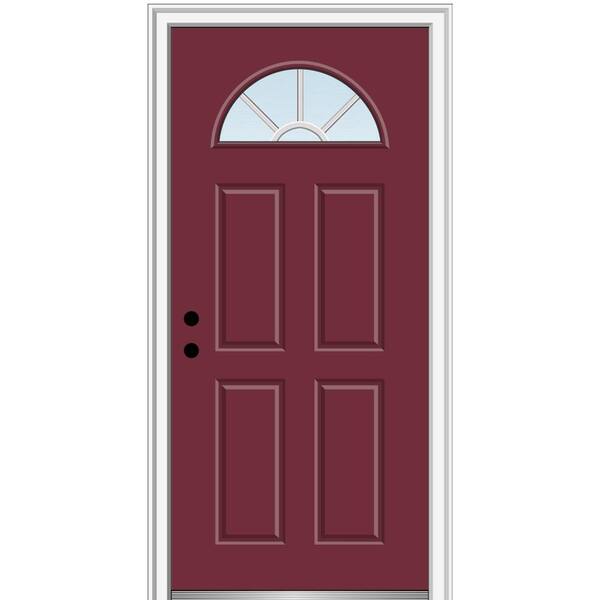 MMI Door 36 in. x 80 in. Internal Grilles Right-Hand Inswing 1/4-Lite Clear 4-Panel Painted Fiberglass Smooth Prehung Front Door