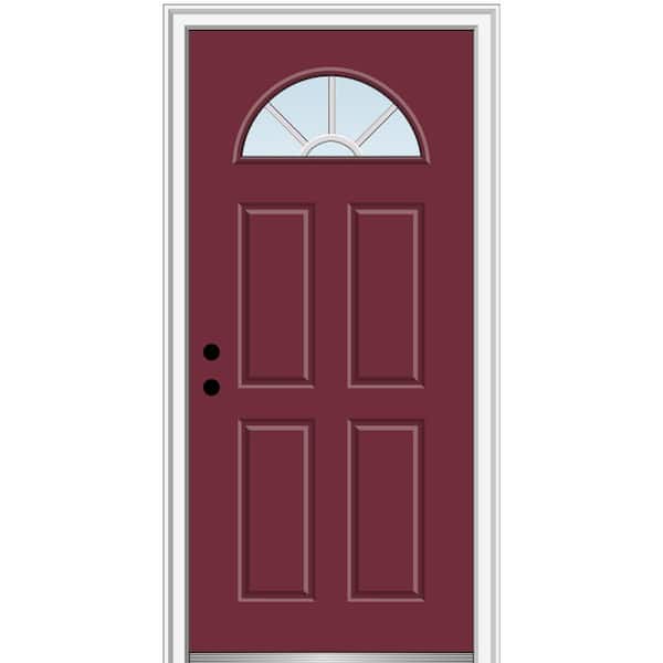 MMI Door 32 in. x 80 in. Grilles Between Glass Right-Hand Inswing 1/4-Lite Clear 4-Panel Classic Painted Steel Prehung Front Door