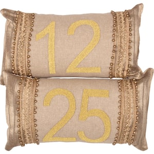 Celebrate Bronze Khaki Gold Christmas 7 in. x 13 in. Pillow (Set of 2)