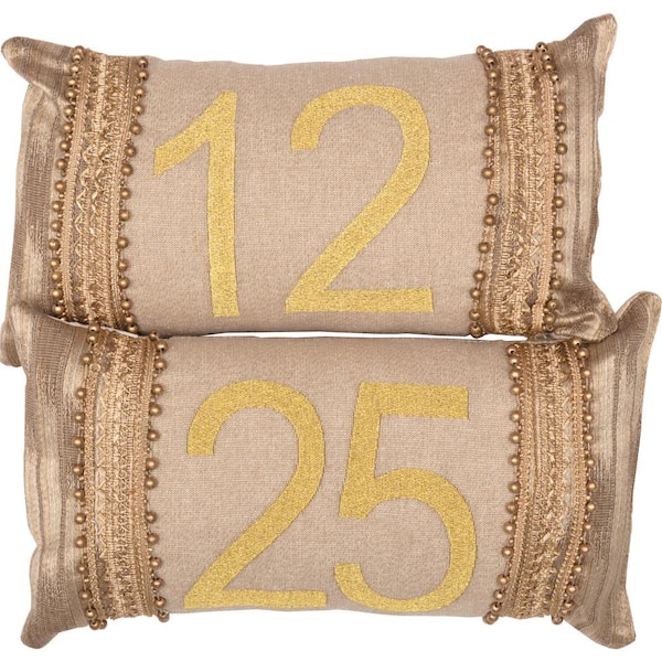 VHC Brands Celebrate Bronze Khaki Gold Christmas 7 in. x 13 in. Pillow (Set of 2)