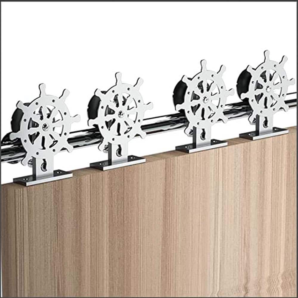 TURBRO Helmsman 12 ft. Heavy Duty Wood Sliding Barn Door Hardware Kit for Double Door - Stainless Steel Wall-Mounted Round Track System  Wheel Hanger Kit - Slides Smooth & Quietly  Easy to Install