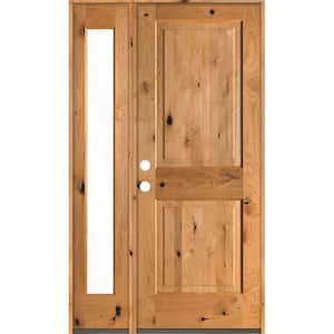 44 in. x 80 in. Rustic knotty alder 2-Panel Sidelite Right-Hand/Inswing Clear Glass Clear Stain Wood Prehung Front Door