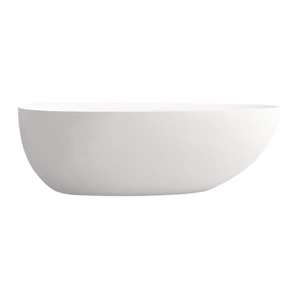 FORCLOVER 71 in. x 35 in. Solid Surface Soaking Bathtub with Center Drain in Matte White