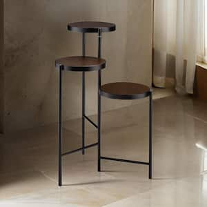 24 in. Black Round Glass Plant Stand with 3-Tier