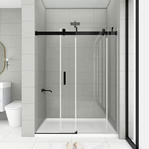 68 to 72 in. W. x 76 in. H Sliding Frameless Soft-Close Shower Door in Matte Black with Tempered Glass